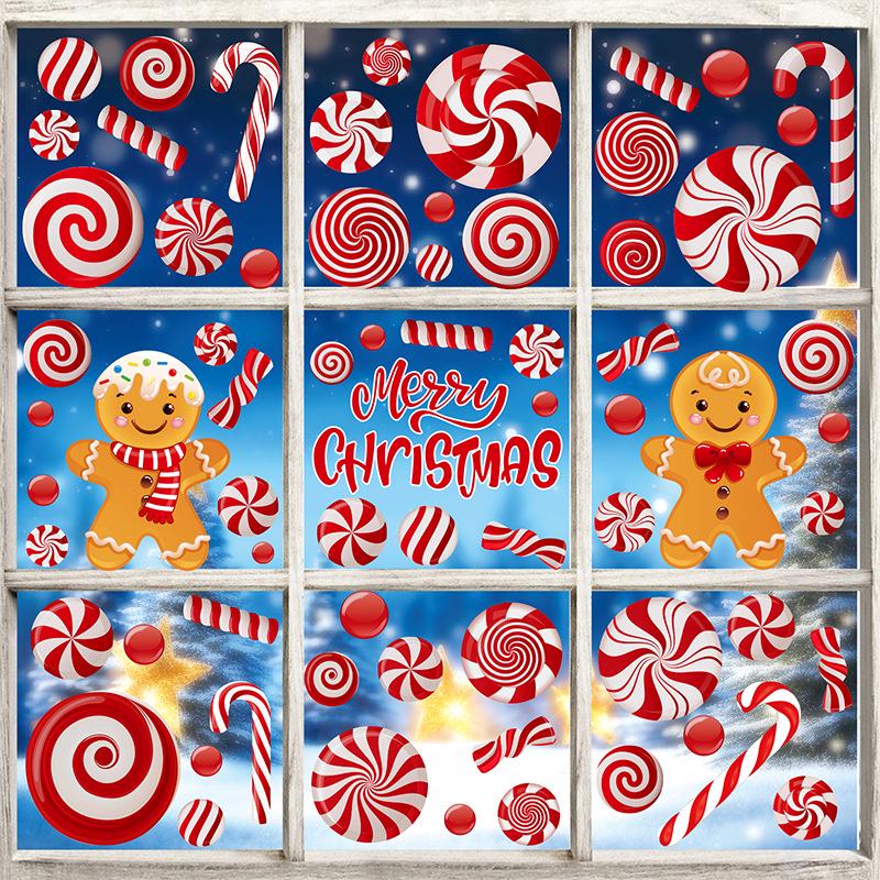 Gingerbread Man Candy Cane Christmas Electrostatic Stickers for Windows and Living Spaces