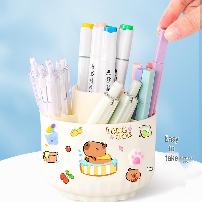 Rotating 5-Grid Pen Holder: Large Capacity Stationery Organizer for Primary School Students
