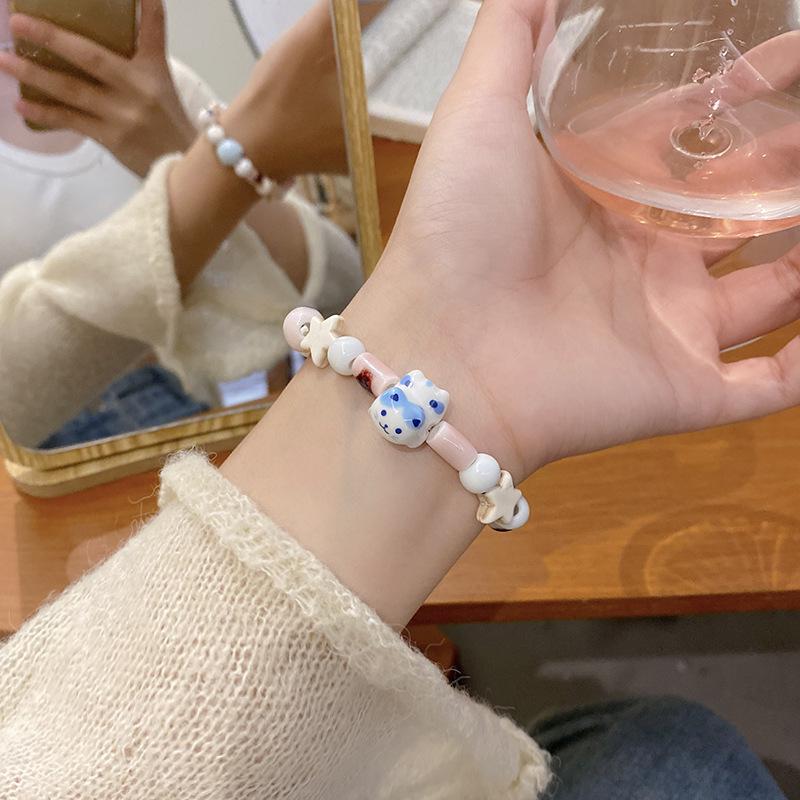 Dopamin Süße Katze Perlenarmband für Damen - Fee Stern & Herz Design