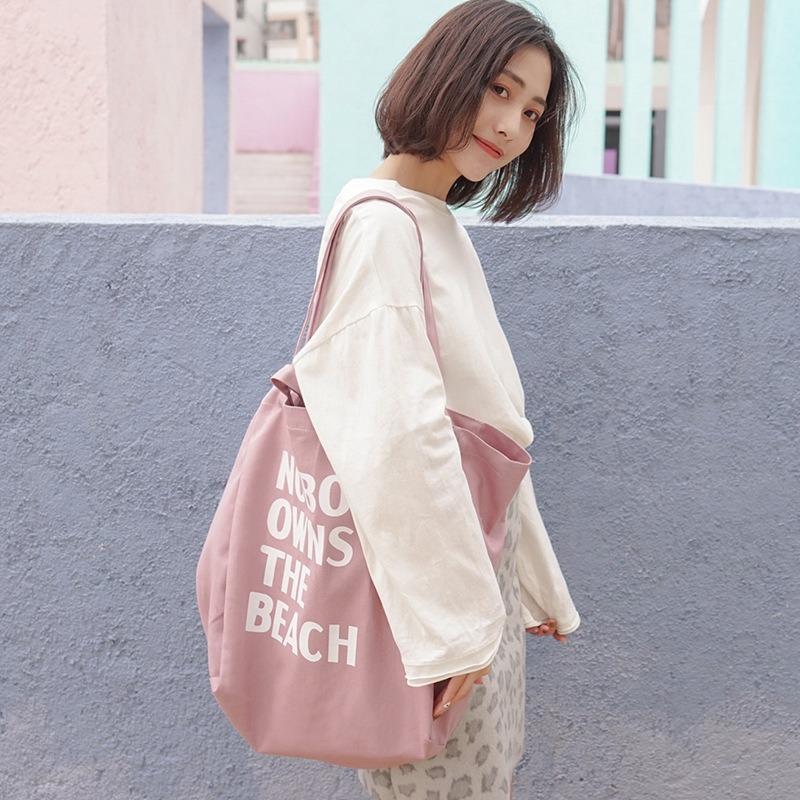 Literary and Simple Letter Shoulder Canvas Bag Female Student Large-capacity Portable Shopping Bag