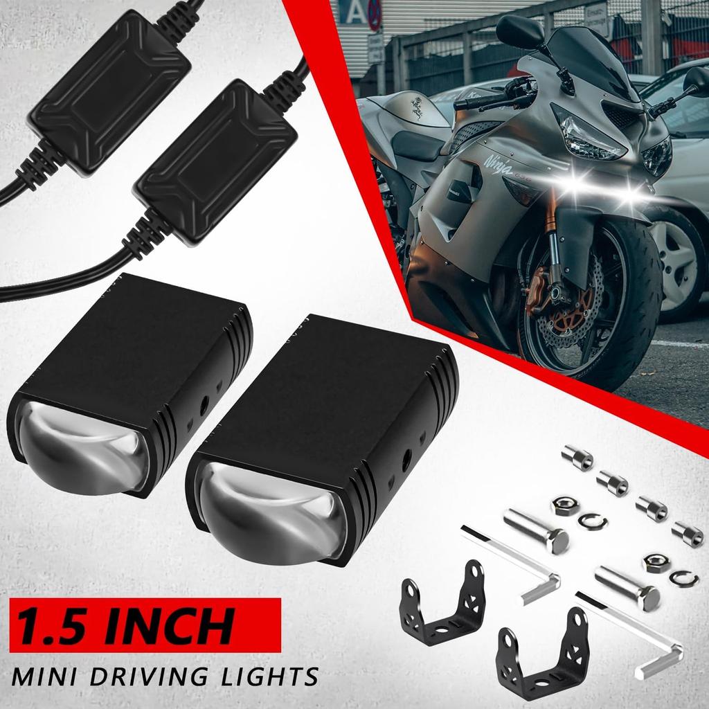 Motorcycle Driving Lights Double Color Lights White/Amber 3 Modes Hi/Lo Beam Sport Front Grille LED Lights with Lens Waterproof for SUV ATV Bike UTV