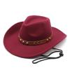 Wool Top Hat Western Denim Style Big Edge Hat Texture Belt Women'S Hat Jazz Hat