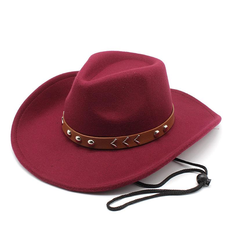 Wool Top Hat Western Denim Style Big Edge Hat Texture Belt Women'S Hat Jazz Hat