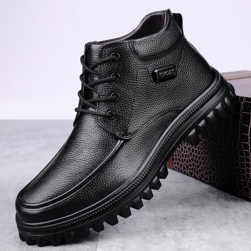 Pánské boty z pravé kůže Pohodlné teplé kotníkové zimní boty Obchodní kožené boty