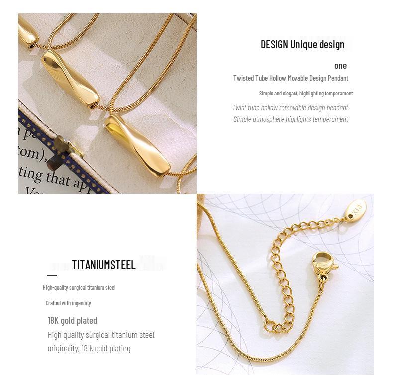 Korean Geometric Twisted Tube Pendant Clavicle Necklace: Non-Fading Gold-Plated Titanium Steel Luxury Jewelry