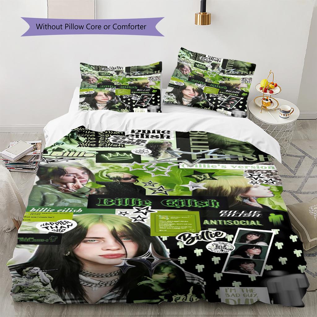 Billie Eilish Pattern Bedding,Quilt Set Quilt Cover Pillowcase Home Birthday Gift (1 * Duvet Cover + 2 * Pillowcase, Without Core)