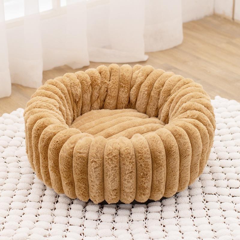 Pet Round Bed Soft Cat Dog Plush Winter Warm Sleeping Dog House for Small Medium Dog Thickened Rabbit Plush Pet Nest Sofa Bed