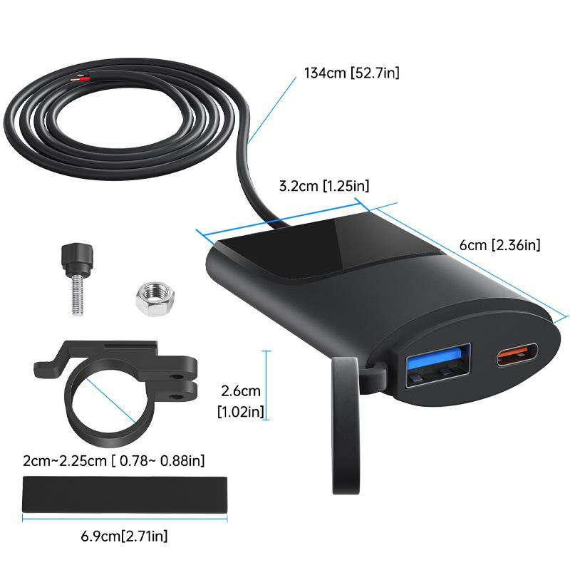 

USB-зарядное устройство для мотоцикла, 30 Вт, зарядное устройство USB-C, IP67, водонепроницаемый монтажный кронштейн на руль, зарядное устройство для телефона с цифровой камерой чёрный