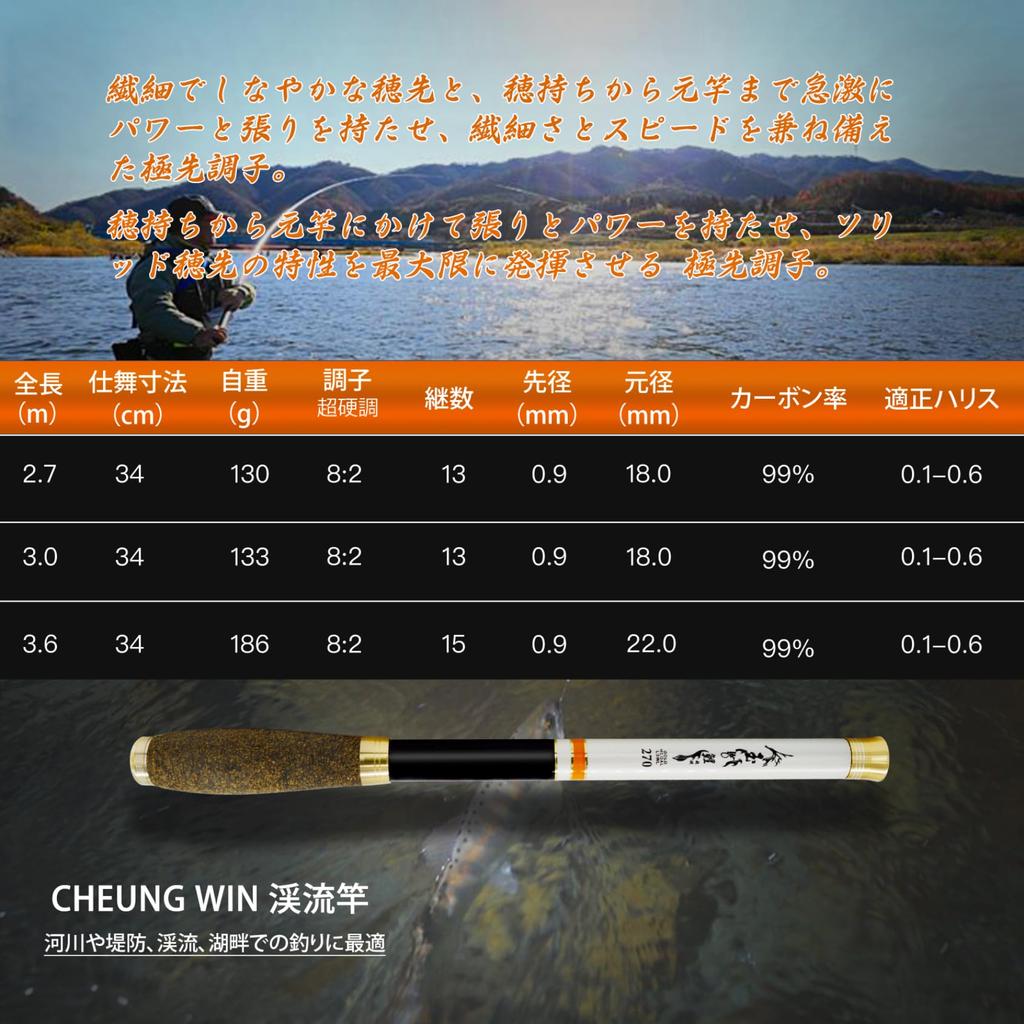 CHEUNG WIN 2.7M High Carbon Fiber Stream Fishing Rod, Ultra-Lightweight, 28-Hardness, Compact, for Beginners and All-Purpose Fishing with Small Fish