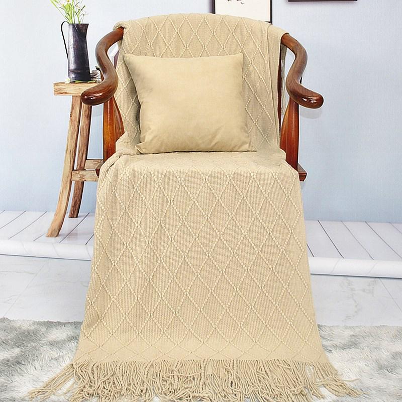 Nordic Retro Yellow Argyle Knit Blanket - Bed Runner, Sofa Throw, End Scarf Cover