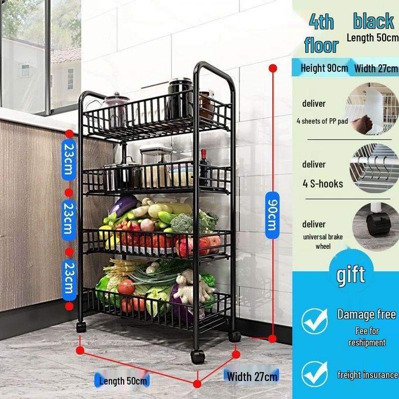 Movable Kitchen Vegetable Storage Rack with Wheels