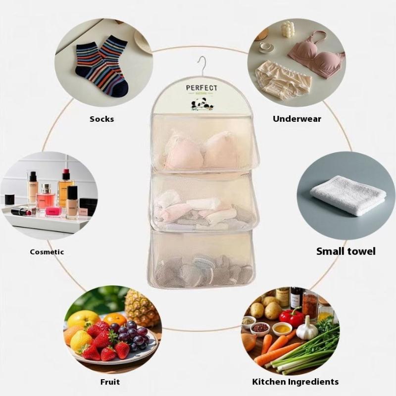 1Pcs 2/3Layer Large Capacity Storage Mesh Bag Underwear Socks Storage Bag Breathable Wardrobe Organizer With Clothes Hanger