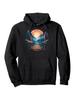All-Season Hoodie - Black Outdoor Pullover Sweatshirt with Sunset Orange & Blue Lake Reflection Graphic