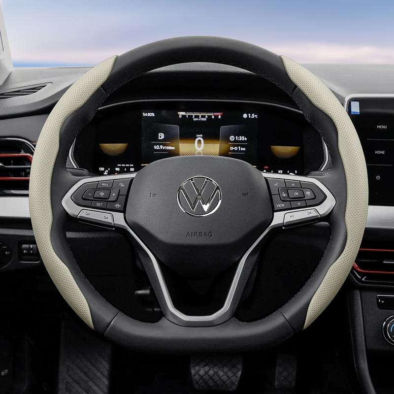 Suitable for Volkswagen Breathable Hole Leather Steering Wheel Cover Segmented Quick Release Design Non-Slip Durable Polo Golf 6 up Gol Scirocco