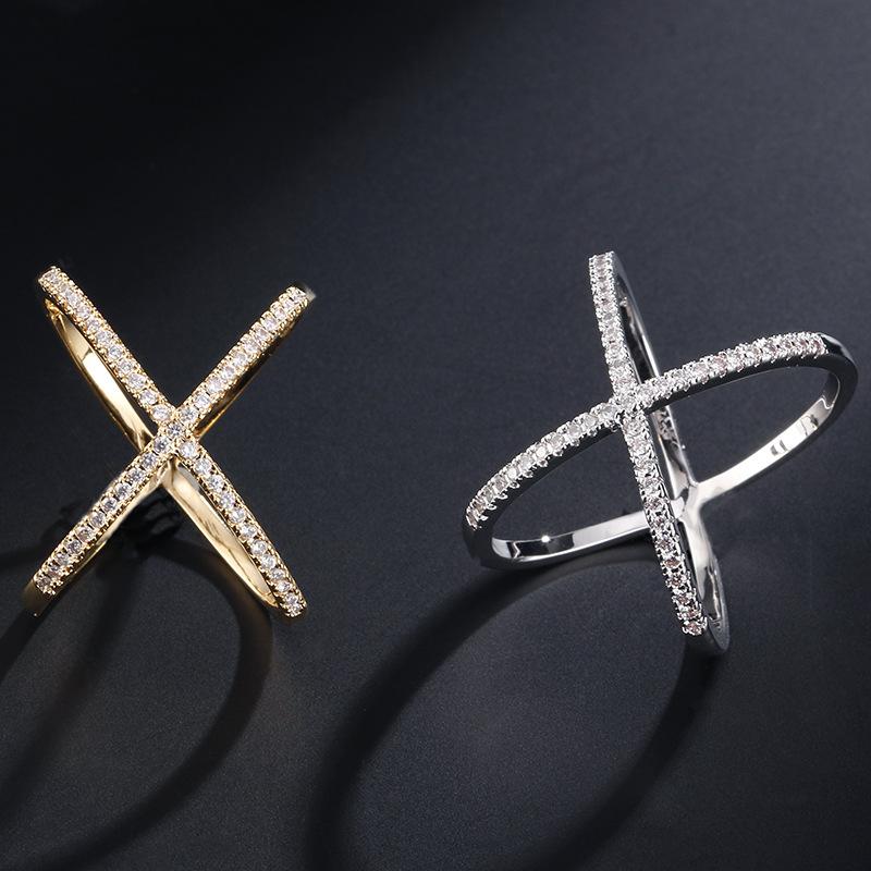 

Серебряные кольца ручной работы S925 Criss Cross X Cross, кольца с крестом, тонкие кольца с цирконом AAAAA, женские свадебные кольца Micro Pave