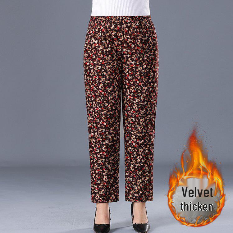 Women’s Plus Size High-Waist Fleece-Lined Cotton Pants for Winter