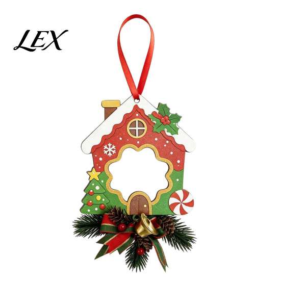 Unique Xmas Tree Trims Wooden Christmas Ornaments, 2D Stocking House Shaped Photo Frame Hanging Personalized Frames Decor, Ornament for Family Holiday