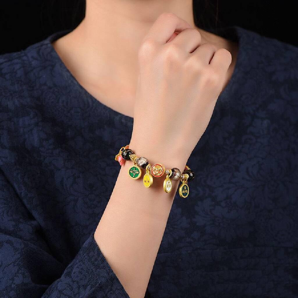 Tibetan-Style Eight Guardian Deities Bracelet with Six Syllable Mantra - Handwoven Cotton Thread Ethnic Reincarnation Gift