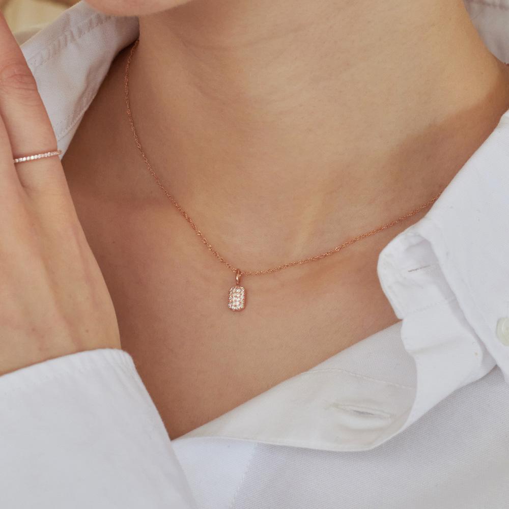 Loveenb [14K Gold] Rosy Square Lab Diamond Pendant