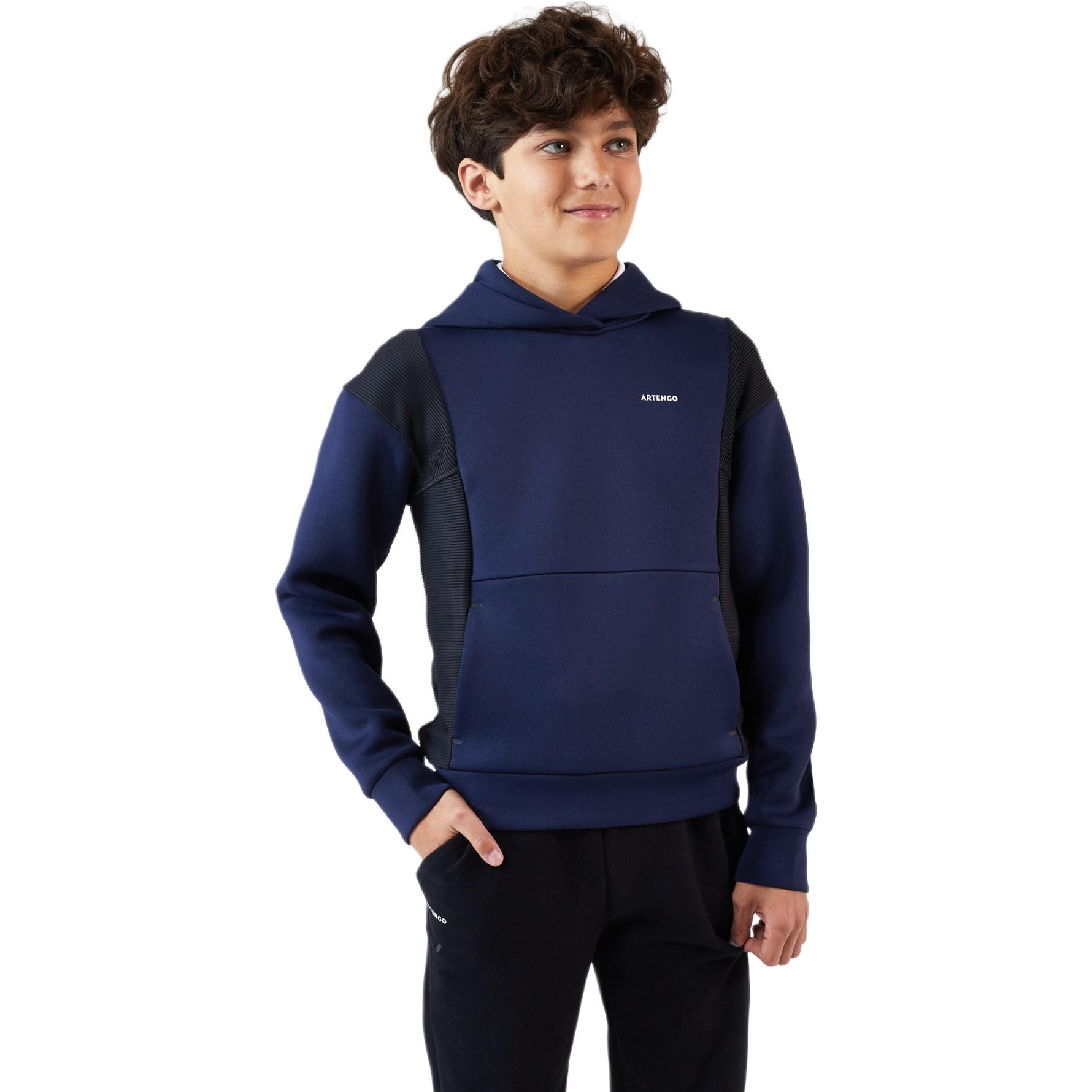 

DECATHLON Теннисная влагоотводящая теплая мягкая дышащая толстовка с капюшоном темно-синяя детская модель 7-8