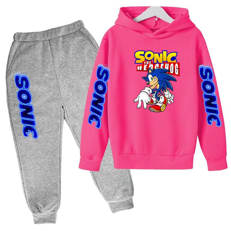 Children's Sportswear Set-Sony Cartoon Animation Printed Hooded Jacket+trousers Comfortable Fit Suitable Boys Girls Aged3to13