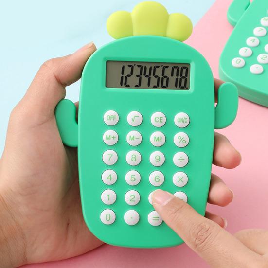 

Настольный калькулятор с милым кактусом, работающий от батареи, 8 цифр, круглые кнопки, ЖК-дисплей, портативный студенческий финансовый калькулятор, офисные принадлежности