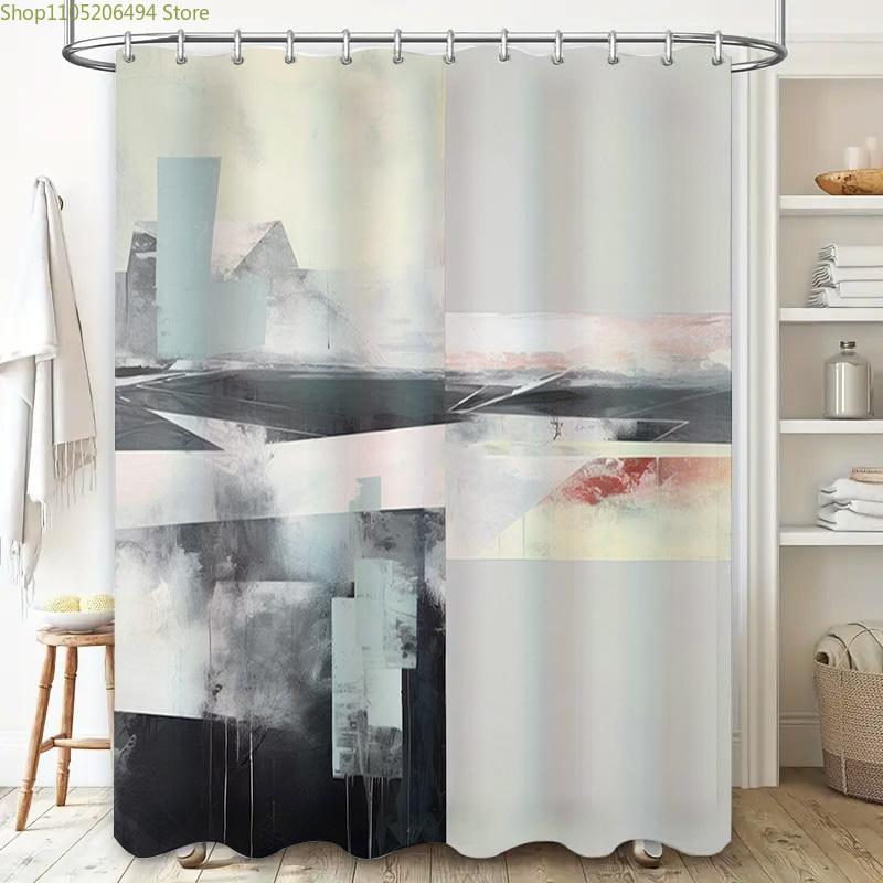Modern Cityscape Bath Shower Curtain with Artistic Design 72x84 Inches Watercolor Print for Bathroom Decor