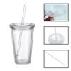 Reusable Plastic Cups, Double-Walled Transparent Drinking Cup with Straw, Reusable Cups, Suitable for Fruit Juice