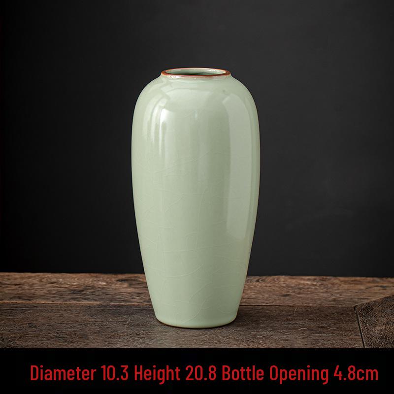 Elegant Bean Green Ceramic Vase - Ru Kiln Luxury Home Decor, Multiple Shapes for Living Room Flower Arrangements