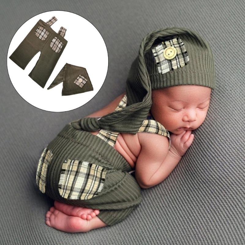 Baby Photography Props Overalls and Hat Outfit Photo Shoot Clothes Breathable Baby Infant Photography Costume Clothing