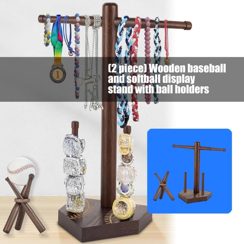 Wood Baseball Accessories Jewelry Organizers for Rings Necklaces and Ball Stand Elegant Necklace Holder