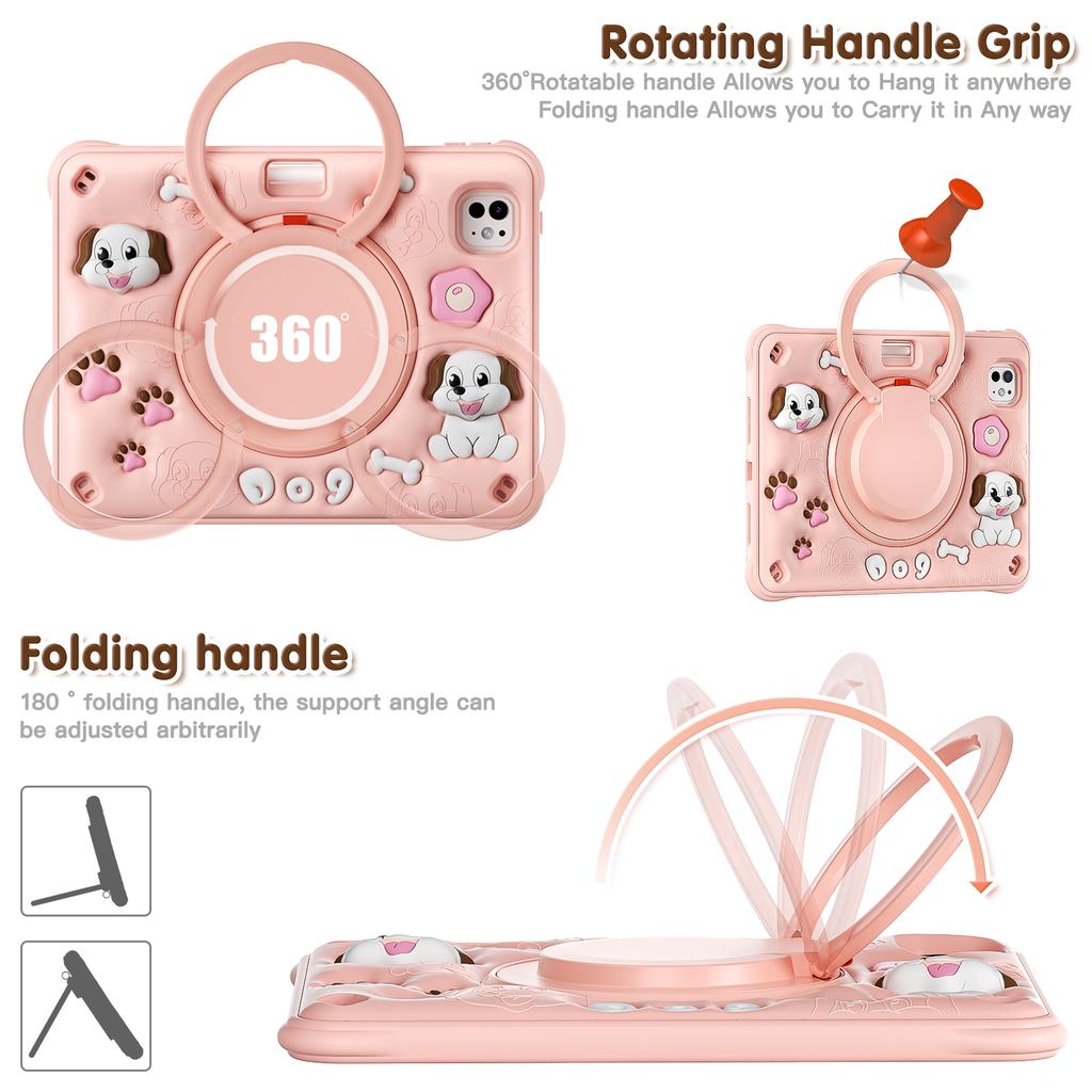 For iPad Pro 11 (2025)/11 (2024) Case with Shoulder Strap Cute Dog Kickstand PC+Silicone+TPU Tablet Cover