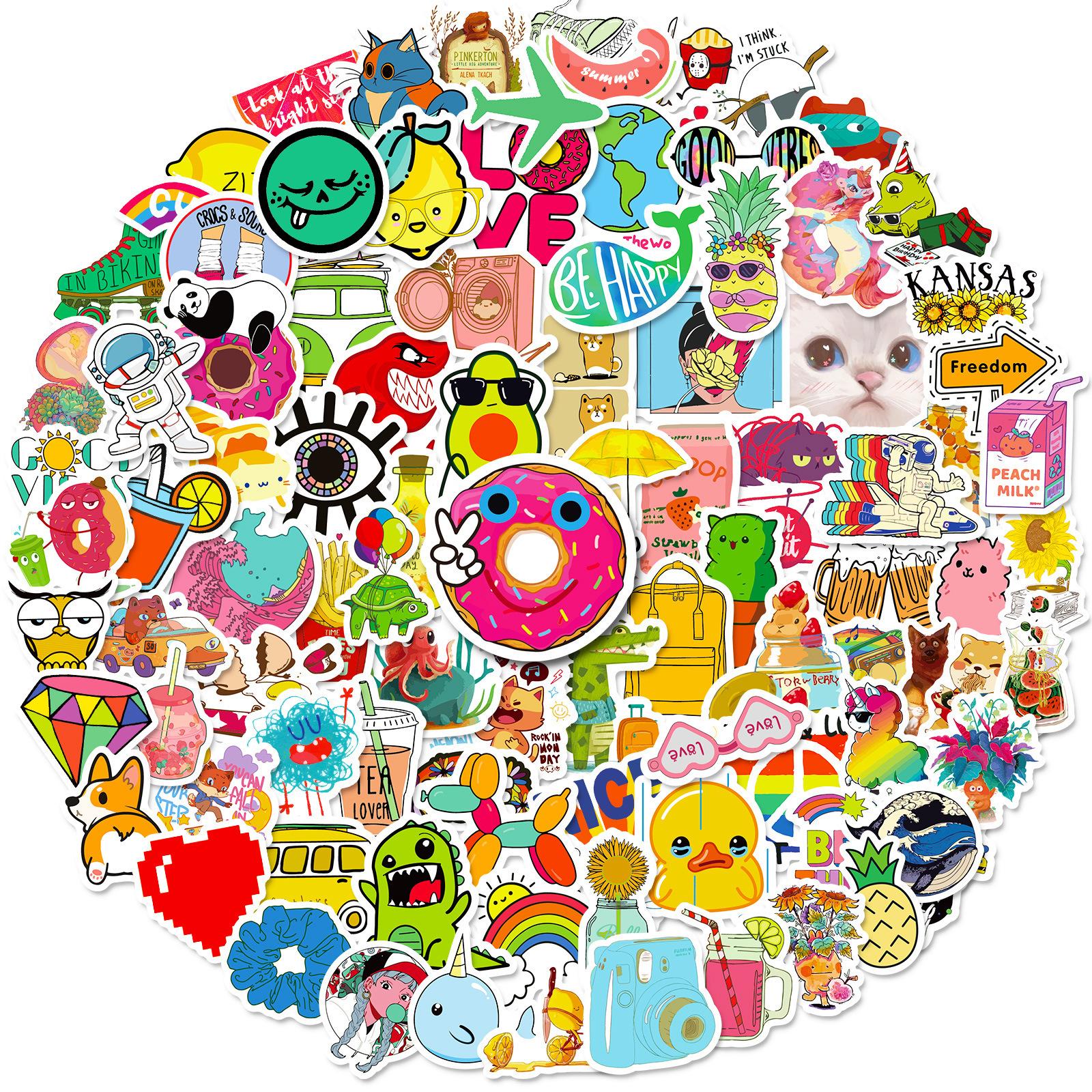 

100 Маленьких Наклеек Маленького Размера 4 см Милые Мультяшные Водонепроницаемые Наклейки Наклейки для Скейтборда Temu