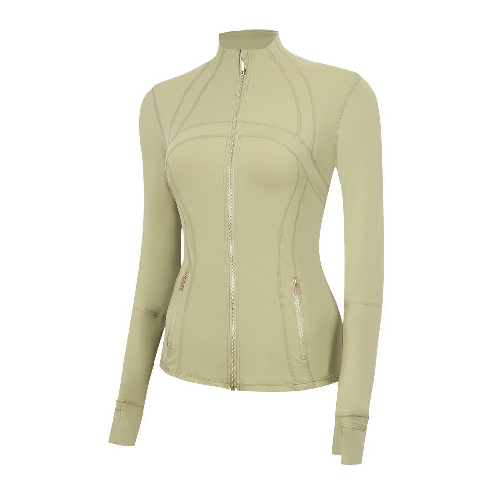In Stock: LU Women's Slim Fit Yoga Jacket with Gold Zipper - Stand Collar Running Top