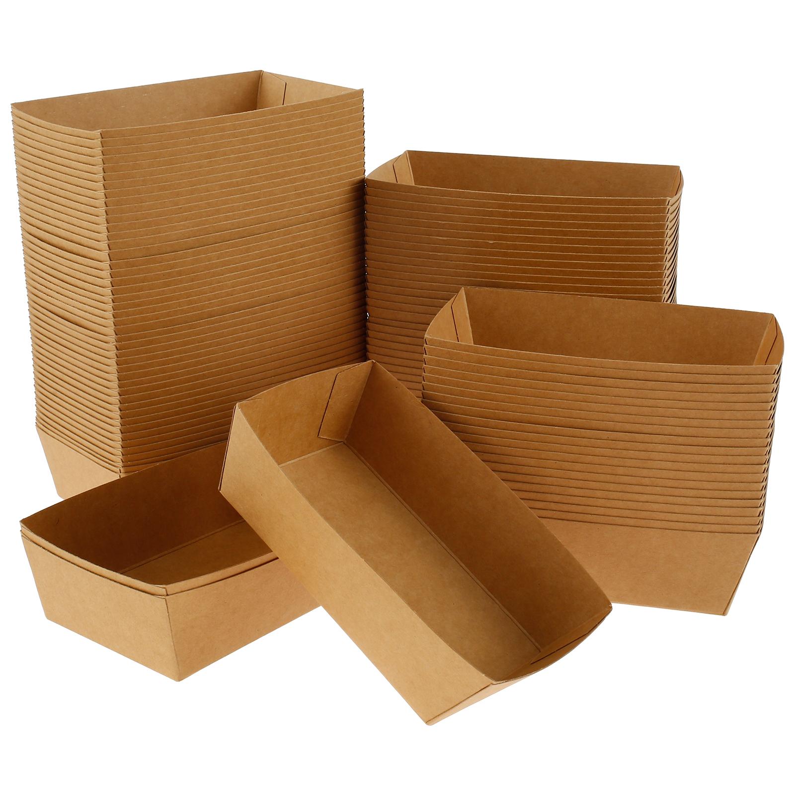 

100Pcs Paper Food Boxes Disposable Kraft Brown Boat Shape Oil Proof Food Containers Take Out Snack Tray for Party Picnic Camping 100pcs светло-коричневого