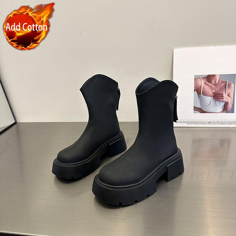 Fashion Platform Leather Female Short Shoes Autumn Winter Round Toe Women's Ankle Boots Hot New Rock High Quality Y2k Waterproof Booties
