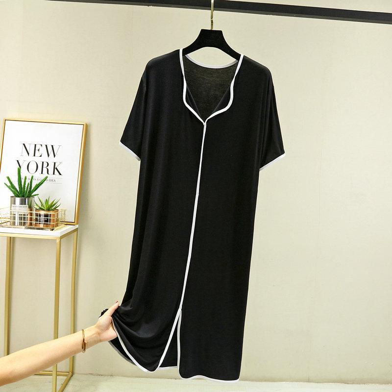 Women's Modal Short-Sleeve Summer Nightdress, Loose Fit, Large Size, Belly-Covering Hem, Lightweight Long Skirt.