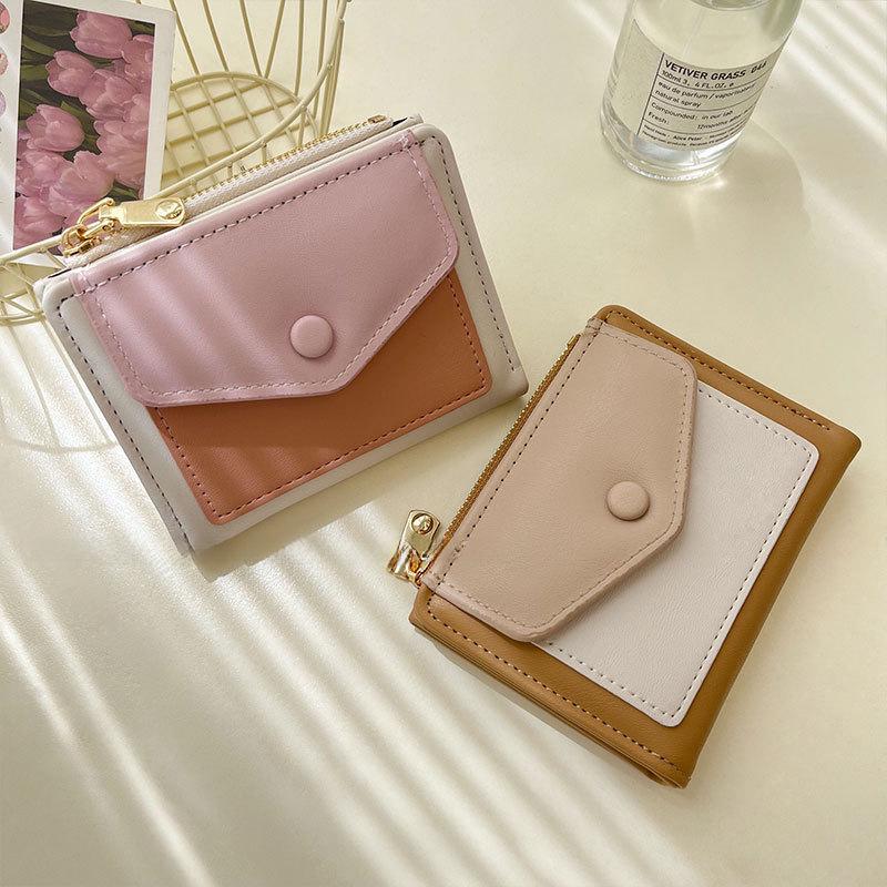 Korean Women's Multi-Function Color Block Wallet with Zipper