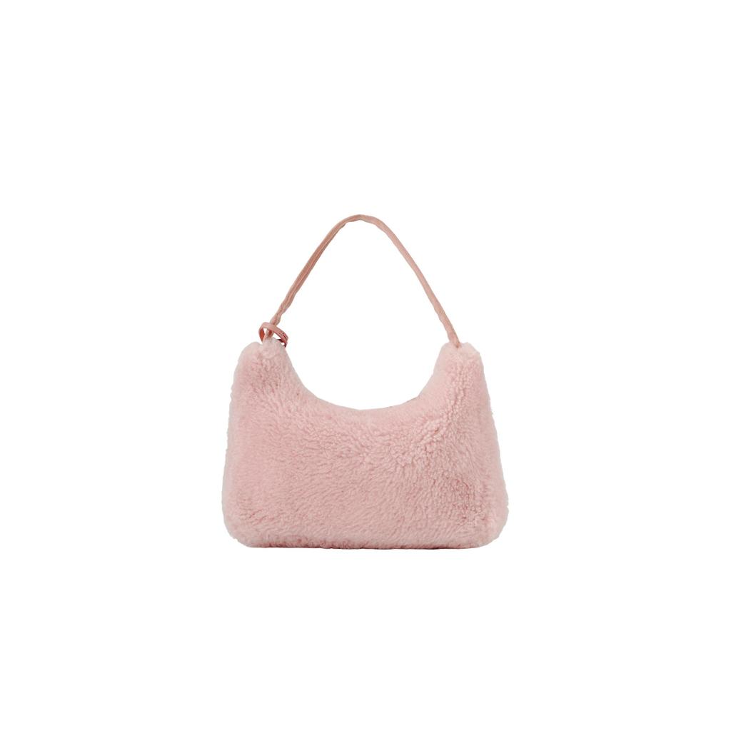 Prada Classic Silver Buckle Triangle Logo Plush Wool Mini Handbag Women Handbags Pink 1NE515-2DUE-F0615