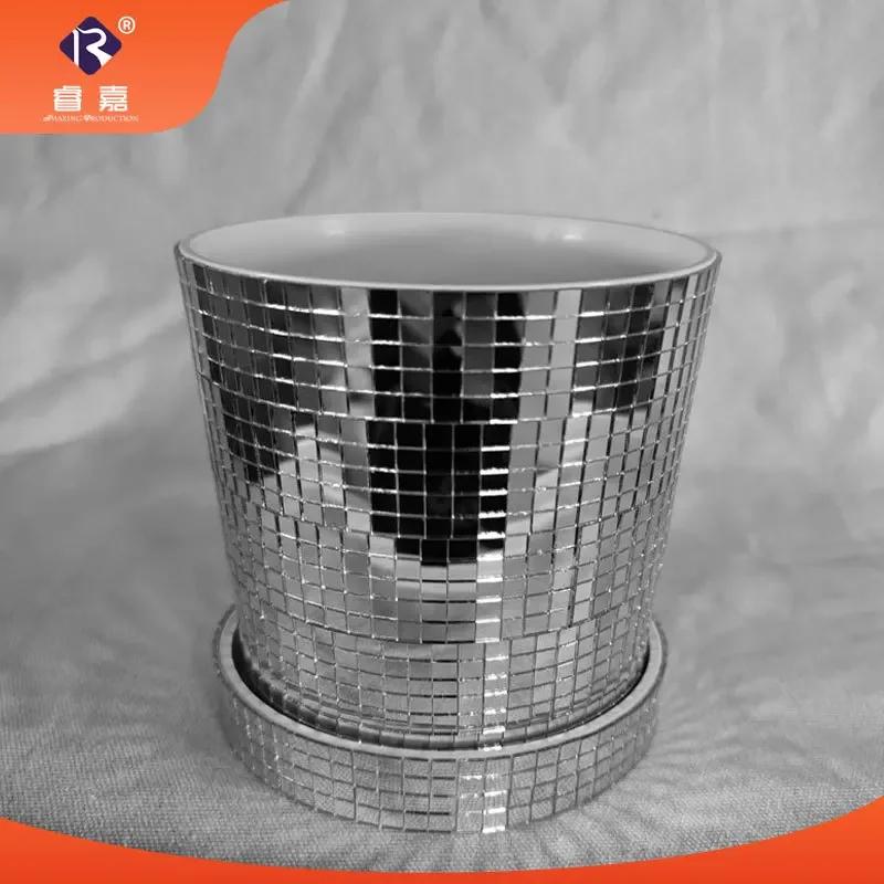 Disco Ball Planter Pot with Drainage Hole Ceramics Mirror Disco Ball Vase Plant Pot Flower Pot Flat Base Mirror Disco Ball Vase