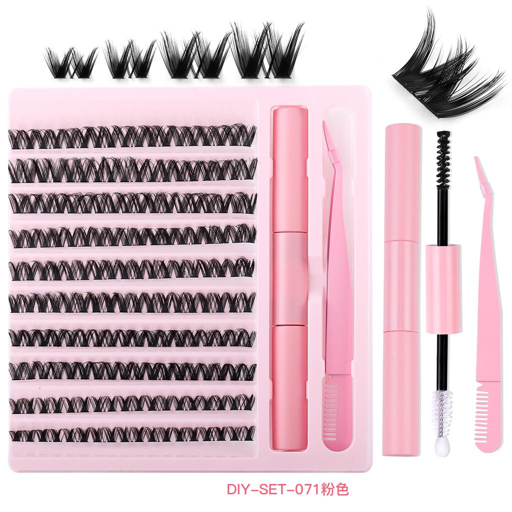 5D Volume Eyelash Clusters DIY Kit with Natural Wispy Bundles, Eyelash Glue Set for Self Application, Beginner Friendly Daily Home Eyelash Extensions