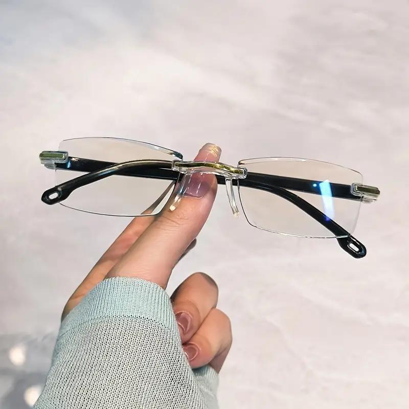 Rechteckige randlose Lesebrille für Männer und Frauen PC-Rahmenmaterial Leichtgewicht mit klaren PC-Gläsern zum Lesen