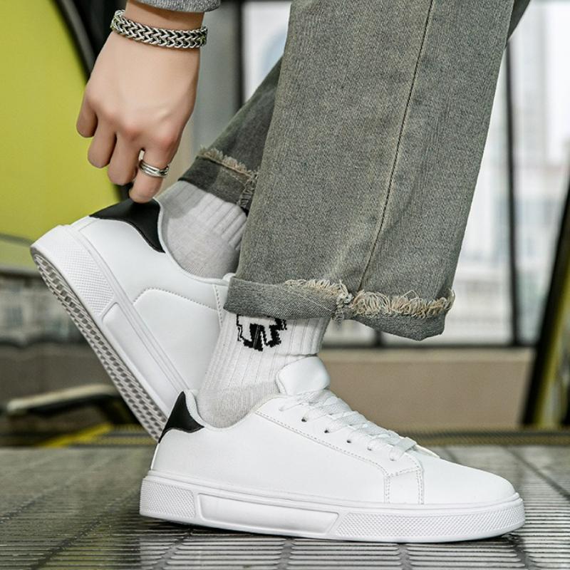 Male Casual Shoes Light Plush Female Vulcanized Jogging Footwear Sneaker Pu Leather Solid Men'S Footwear White Footwear Couple Tie-up
