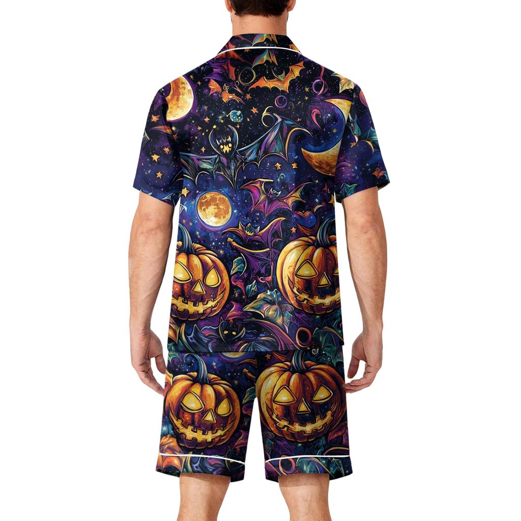 Herren Kurzarm-Pyjama-Set Button-Down-Hemd mit Saum und passender Hose Weiche Freizeit-Schlafkleidung Erhältlich in den Größen S bis XXXXL