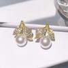 2026 New High End Pearl Zircon Leaf Earrings for Women's Daily Wear, Fashionable, Elegant, Light Luxury Zircon Accessories