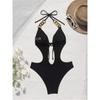 Costume da bagno intero sexy da donna con scollo all'americana, schiena scoperta con catena dorata, cut-out, push-up, monokini, costume da bagno per vacanze al mare