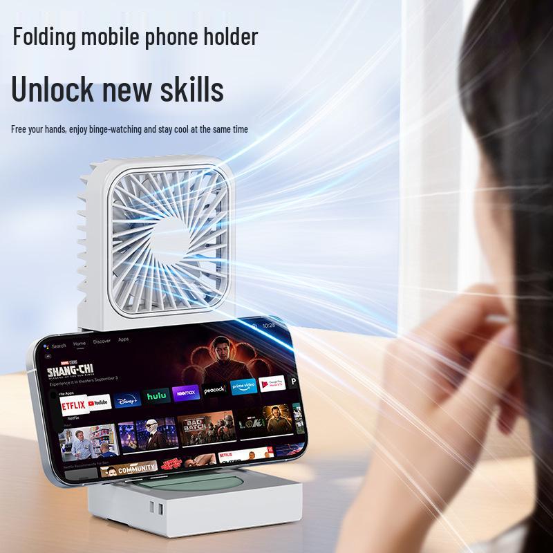 Portable Dual-Use Mini Folding Fan: USB Rechargeable, Handheld, Desktop, Neck Hanging, Travel & Office