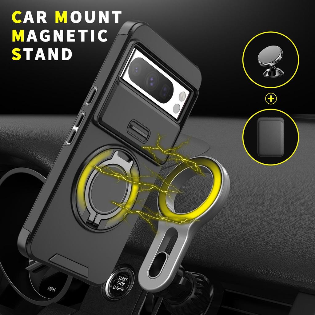 Google Pixel 7 Pro/8A 360° Rotating Ring Stand Phone Case with Window Lens
