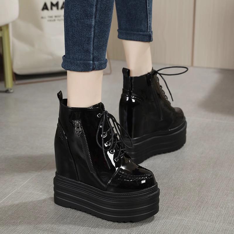 Fashion 15CM Sky-high Platform Platform Shoes Autumn and Winter Ultra-high Heels Women's Short Boots Inside Elevating Wedge Heels Q