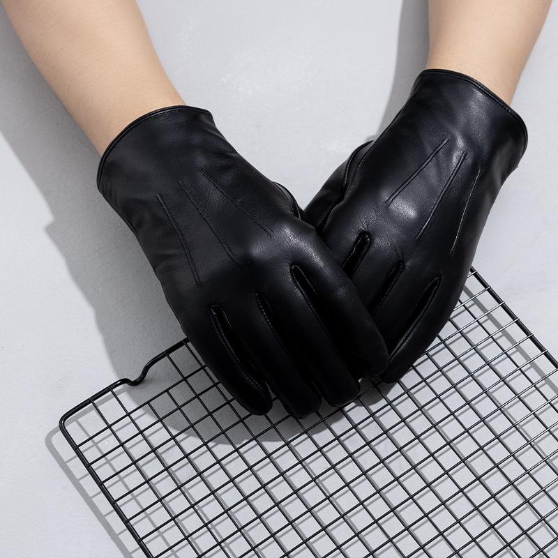 Men's Simple Sheepskin Gloves Thick and Warm Winter Cycling Genuine Leather Gloves  Fashion Clothing Gloves